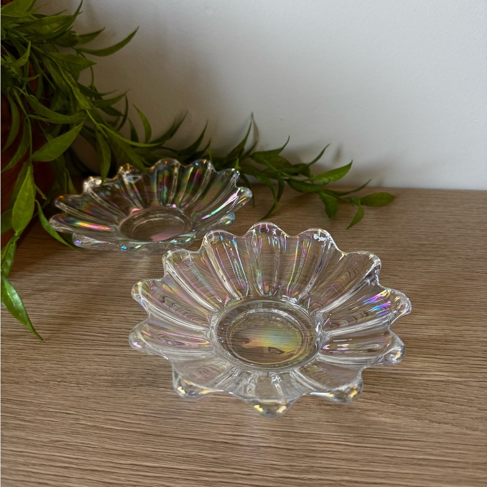 Iridescent Glass Flower Dish Set